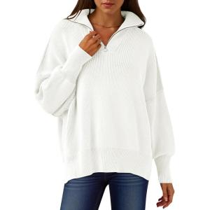 ANRABESS Women’s Oversized Fashion Long Sleeve Quarter Zip Baggy Loose Slouchy Sweater Pullover Tops 2025 Fall Outfits(White)