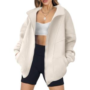 ANRABESS Women’s Oversized Full Zip Up Sweatshirts Jacket 2025 Fall Fleece Long Sleeve Hoodies Outfits(Beige)