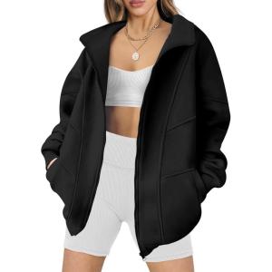 ANRABESS Women’s Oversized Full Zip Up Sweatshirts Jacket 2025 Fall Fleece Long Sleeve Hoodies Outfits(Black)