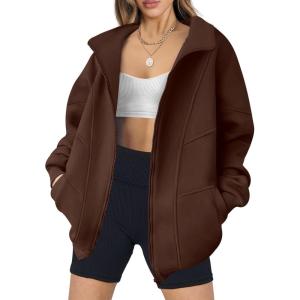 ANRABESS Women’s Oversized Full Zip Up Sweatshirts Jacket 2025 Fall Fleece Long Sleeve Hoodies Outfits(Brown)