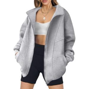 ANRABESS Women’s Oversized Full Zip Up Sweatshirts Jacket 2025 Fall Fleece Long Sleeve Hoodies Outfits(Gray)