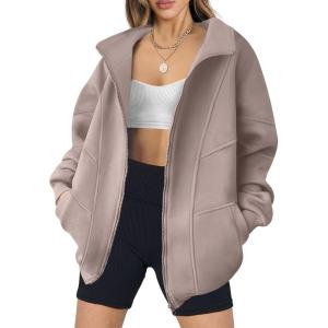 ANRABESS Women’s Oversized Full Zip Up Sweatshirts Jacket 2025 Fall Fleece Long Sleeve Hoodies Outfits(Nutmeg)