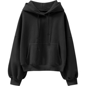 ANRABESS Womens Oversized Hoodies Lantern sleeve Fleece Sweatshirts 2025 Fall Winter Loose Pullover Preppy Clothes(Black)