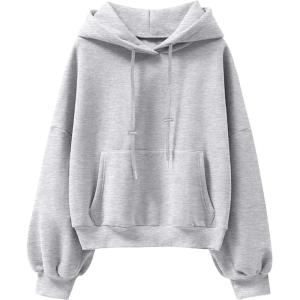 ANRABESS Womens Oversized Hoodies Lantern sleeve Fleece Sweatshirts 2025 Fall Winter Loose Pullover Preppy Clothes(Grey)