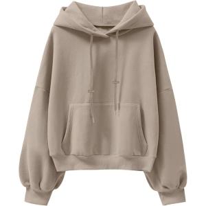ANRABESS Womens Oversized Hoodies Lantern sleeve Fleece Sweatshirts 2025 Fall Winter Loose Pullover Preppy Clothes(Khaki)