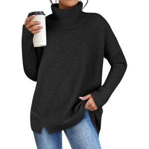 ANRABESS Women’s Oversized Sweater Turtleneck Long Sleeve Casual Knit Tunic Pullover Sweaters Tops 2025 Fall Winter Outfits(Black)
