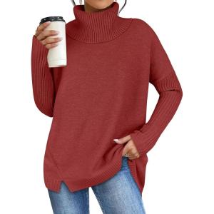 ANRABESS Women’s Oversized Sweater Turtleneck Long Sleeve Casual Knit Tunic Pullover Sweaters Tops 2025 Fall Winter Outfits(Brick Red)