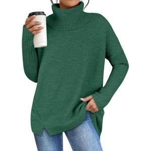 ANRABESS Women’s Oversized Sweater Turtleneck Long Sleeve Casual Knit Tunic Pullover Sweaters Tops 2025 Fall Winter Outfits(Forest Green)