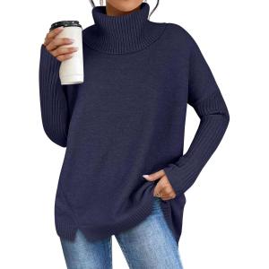 ANRABESS Women’s Oversized Sweater Turtleneck Long Sleeve Casual Knit Tunic Pullover Sweaters Tops 2025 Fall Winter Outfits(Navy Blue)