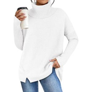 ANRABESS Women’s Oversized Sweater Turtleneck Long Sleeve Casual Knit Tunic Pullover Sweaters Tops 2025 Fall Winter Outfits(White)