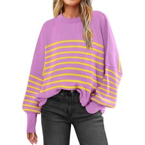 ANRABESS Womens Oversized Sweaters Fall 2025 Fashion Crewneck Batwing Long Sleeve Side Slit Knit Pullover Sweater Tops(Purple)