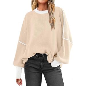 ANRABESS Womens Oversized Sweaters Fall 2025 Fashion Crewneck Batwing Long Sleeve Side Slit Knit Pullover Sweater Tops(Yellow Beige)