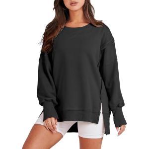 ANRABESS Womens Oversized Sweatshirts Crew Neck Long Sleeve Shirts Casual Loose Slit 2025 Fall Outfits Y2K Teen Girls Clothes(Black)