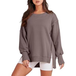 ANRABESS Womens Oversized Sweatshirts Crew Neck Long Sleeve Shirts Casual Loose Slit 2025 Fall Outfits Y2K Teen Girls Clothes(Brown)