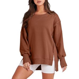 ANRABESS Womens Oversized Sweatshirts Crew Neck Long Sleeve Shirts Casual Loose Slit 2025 Fall Outfits Y2K Teen Girls Clothes(Caramel)