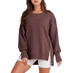 ANRABESS Womens Oversized Sweatshirts Crew Neck Long Sleeve Shirts Casual Loose Slit 2025 Fall Outfits Y2K Teen Girls Clothes(Coffee)