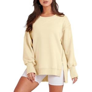 ANRABESS Womens Oversized Sweatshirts Crew Neck Long Sleeve Shirts Casual Loose Slit 2025 Fall Outfits Y2K Teen Girls Clothes(Cream Yellow)
