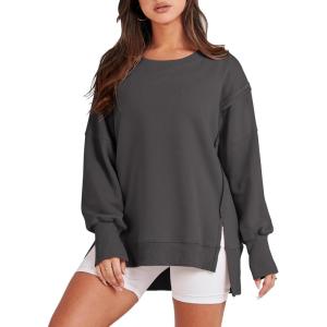 ANRABESS Womens Oversized Sweatshirts Crew Neck Long Sleeve Shirts Casual Loose Slit 2025 Fall Outfits Y2K Teen Girls Clothes(Deep Gray)