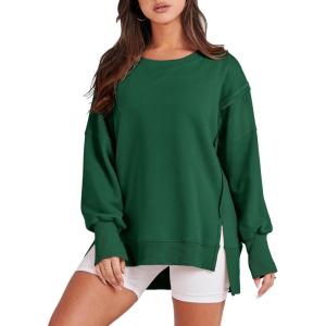 ANRABESS Womens Oversized Sweatshirts Crew Neck Long Sleeve Shirts Casual Loose Slit 2025 Fall Outfits Y2K Teen Girls Clothes(Deep Green)