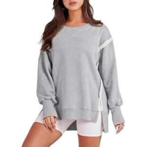 ANRABESS Womens Oversized Sweatshirts Crew Neck Long Sleeve Shirts Casual Loose Slit 2025 Fall Outfits Y2K Teen Girls Clothes(Gray)