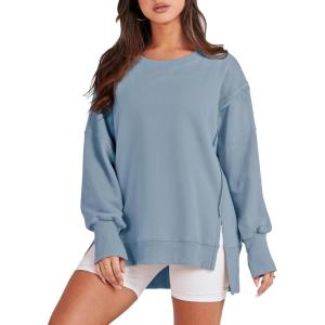 ANRABESS Womens Oversized Sweatshirts Crew Neck Long Sleeve Shirts Casual Loose Slit 2025 Fall Outfits Y2K Teen Girls Clothes(Light Blue)