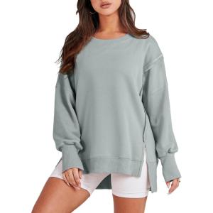 ANRABESS Womens Oversized Sweatshirts Crew Neck Long Sleeve Shirts Casual Loose Slit 2025 Fall Outfits Y2K Teen Girls Clothes(Light Green)