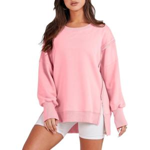 ANRABESS Womens Oversized Sweatshirts Crew Neck Long Sleeve Shirts Casual Loose Slit 2025 Fall Outfits Y2K Teen Girls Clothes(Pink)