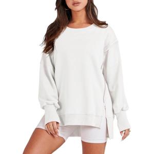 ANRABESS Womens Oversized Sweatshirts Crew Neck Long Sleeve Shirts Casual Loose Slit 2025 Fall Outfits Y2K Teen Girls Clothes(White)