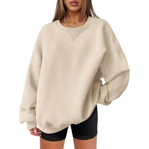 ANRABESS Womens Oversized Sweatshirts Hoodies Crewneck Fleece Pullover Sweaters 2025 Fall Outfits Teen Girls Winter Clothes(Apricot)