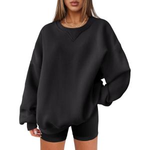 ANRABESS Womens Oversized Sweatshirts Hoodies Crewneck Fleece Pullover Sweaters 2025 Fall Outfits Teen Girls Winter Clothes(Black)
