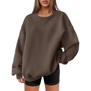 ANRABESS Womens Oversized Sweatshirts Hoodies Crewneck Fleece Pullover Sweaters 2025 Fall Outfits Teen Girls Winter Clothes(Brown)