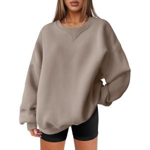 ANRABESS Womens Oversized Sweatshirts Hoodies Crewneck Fleece Pullover Sweaters 2025 Fall Outfits Teen Girls Winter Clothes(Coffee Grey)