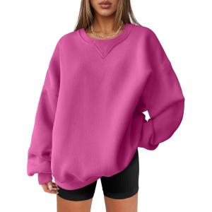 ANRABESS Womens Oversized Sweatshirts Hoodies Crewneck Fleece Pullover Sweaters 2025 Fall Outfits Teen Girls Winter Clothes(Hotpink)