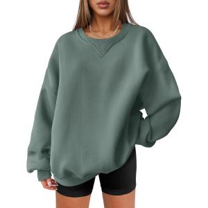 ANRABESS Womens Oversized Sweatshirts Hoodies Crewneck Fleece Pullover Sweaters 2025 Fall Outfits Teen Girls Winter Clothes(Lightgreen)