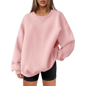 ANRABESS Womens Oversized Sweatshirts Hoodies Crewneck Fleece Pullover Sweaters 2025 Fall Outfits Teen Girls Winter Clothes(Pink)