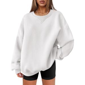 ANRABESS Womens Oversized Sweatshirts Hoodies Crewneck Fleece Pullover Sweaters 2025 Fall Outfits Teen Girls Winter Clothes(White)