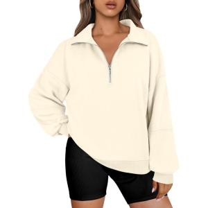 ANRABESS Womens Oversized Sweatshirts Quarter Zip Long Sleeve Comfy Casual Boxy Pullover Tops 2025 Fall Trendy Y2K Outfits(Almond)