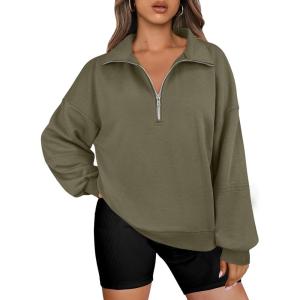ANRABESS Womens Oversized Sweatshirts Quarter Zip Long Sleeve Comfy Casual Boxy Pullover Tops 2025 Fall Trendy Y2K Outfits(Army Green)
