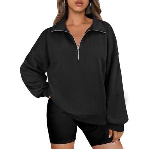 ANRABESS Womens Oversized Sweatshirts Quarter Zip Long Sleeve Comfy Casual Boxy Pullover Tops 2025 Fall Trendy Y2K Outfits(Black)