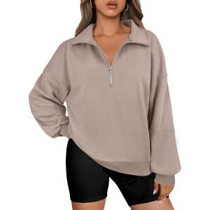 ANRABESS Womens Oversized Sweatshirts Quarter Zip Long Sleeve Comfy Casual Boxy Pullover Tops 2025 Fall Trendy Y2K Outfits(Khaki)