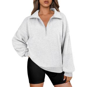 ANRABESS Womens Oversized Sweatshirts Quarter Zip Long Sleeve Comfy Casual Boxy Pullover Tops 2025 Fall Trendy Y2K Outfits(Light Grey)