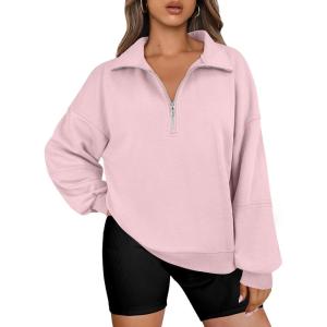 ANRABESS Womens Oversized Sweatshirts Quarter Zip Long Sleeve Comfy Casual Boxy Pullover Tops 2025 Fall Trendy Y2K Outfits(Pink)