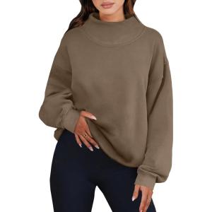 ANRABESS Womens Oversized Sweatshirts Turtleneck Pullover Long Sleeve Hoodies Tops 2025 Fall Fashion Preppy Outfits(Brown)
