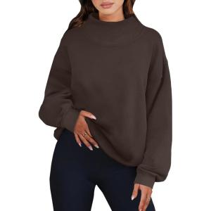 ANRABESS Womens Oversized Sweatshirts Turtleneck Pullover Long Sleeve Hoodies Tops 2025 Fall Fashion Preppy Outfits(Deep Brown)