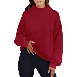 ANRABESS Womens Oversized Sweatshirts Turtleneck Pullover Long Sleeve Hoodies Tops 2025 Fall Fashion Preppy Outfits(Red)