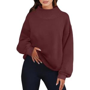 ANRABESS Womens Oversized Sweatshirts Turtleneck Pullover Long Sleeve Hoodies Tops 2025 Fall Fashion Preppy Outfits(Wine Red)