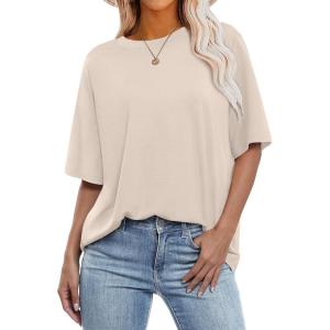 ANRABESS Womens Oversized T Shirts Short Sleeve Crewneck Tops Casual Loose Basic Tee Shirts 2025 Summer Trendy Outfits(Almond)