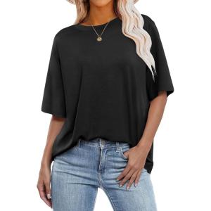 ANRABESS Womens Oversized T Shirts Short Sleeve Crewneck Tops Casual Loose Basic Tee Shirts 2025 Summer Trendy Outfits(Black)