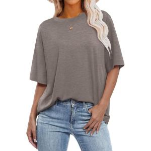 ANRABESS Womens Oversized T Shirts Short Sleeve Crewneck Tops Casual Loose Basic Tee Shirts 2025 Summer Trendy Outfits(Brown Grey)