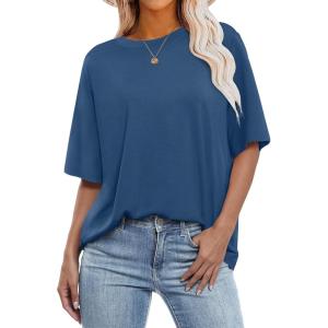 ANRABESS Womens Oversized T Shirts Short Sleeve Crewneck Tops Casual Loose Basic Tee Shirts 2025 Summer Trendy Outfits(Cerulean)